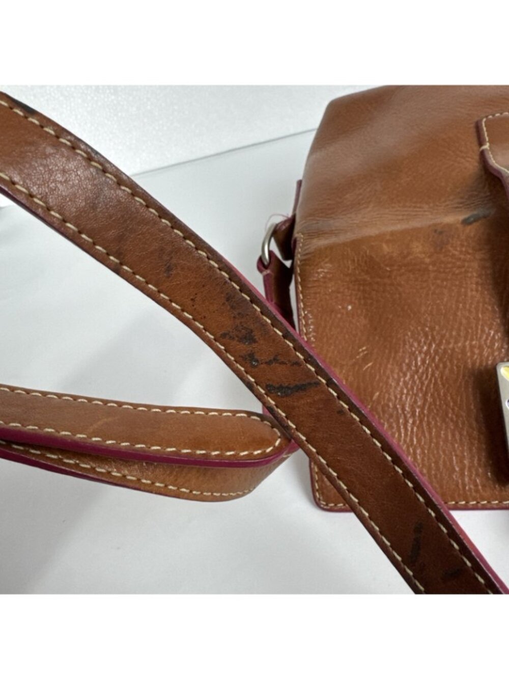 Dooney & Bourke Leather Brown Pink Heart Buckle Mini Shoulder Crossbody Bag Y2K - Picture 7 of 16